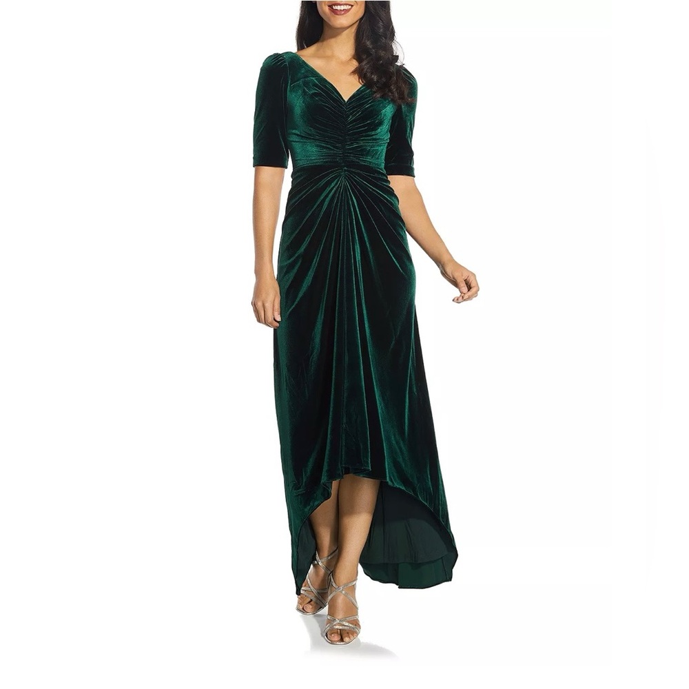 Adrianna Papell Emerald Velvet High Low Dress
